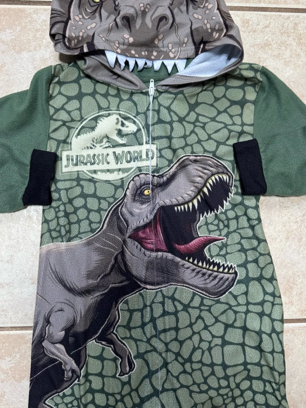 Jurassic World Kids Green Dinosaur Hooded One-Piece Bodysuit with T-Rex Graphic